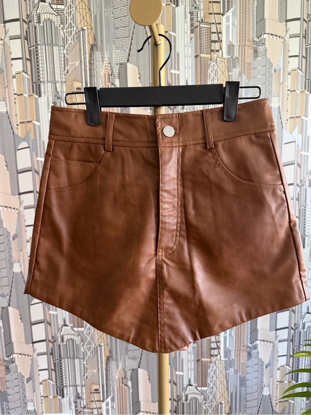 Zara Brown Faux Leather High-Waist Shorts